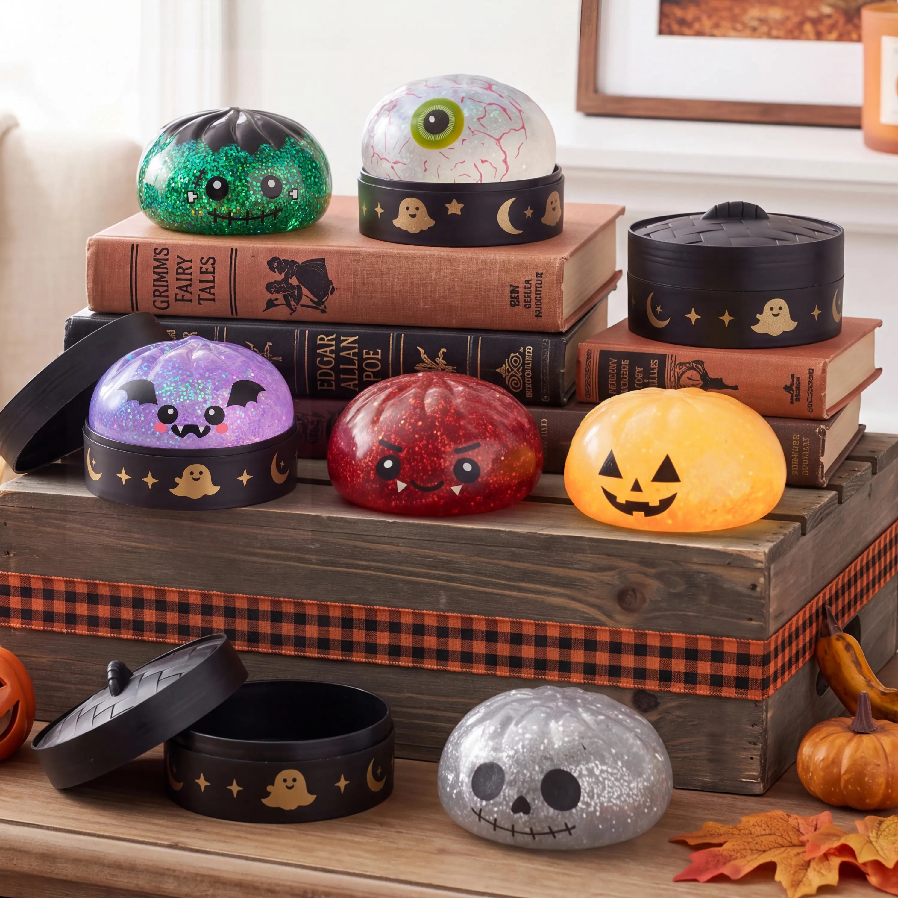 Halloween Dumpling Stress Relief Toys, 1Pcs/3Pcs/6Pcs/12Pcs with Steamer Storage Boxes,Slow‑Rebound Maltose Squishy Toys, Ideal for Halloween Party Gifts, Featuring Grimace Pumpkin and Little Devil Designs，12Pcs Mini Dumpling(5Cm）