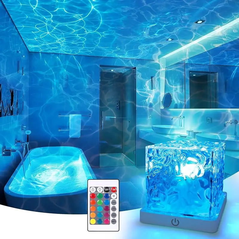 Rechargeable Shower Light No Wiring, 16 Color Changeable Ocean Wave Projector Light, Dimmable Waterproof Shower Lamp with Remote, Rotating Flame Water Ripple Lamp for Shower, Bathroom, Bedroom Decor,Sohochic