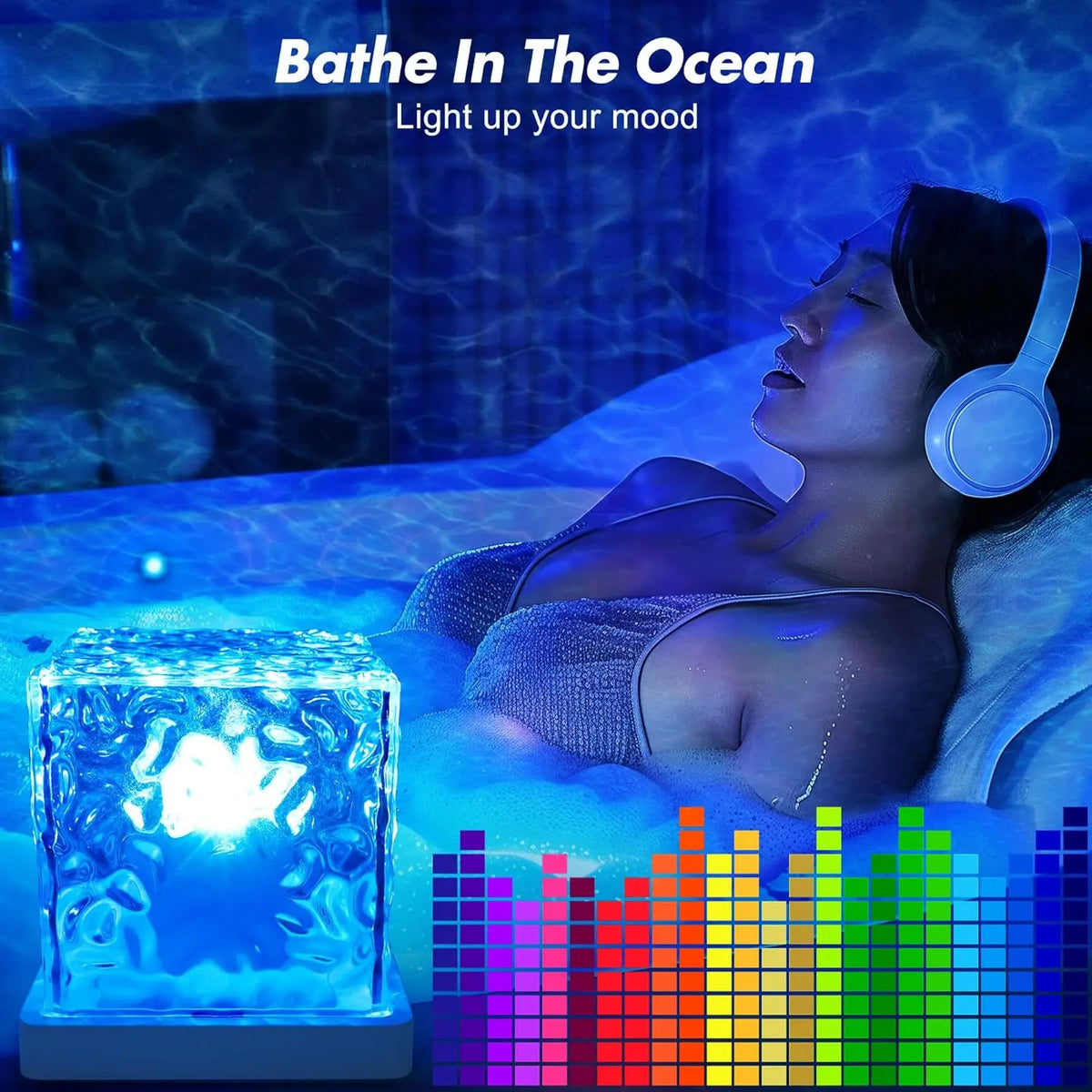 Rechargeable Shower Light No Wiring, 16 Color Changeable Ocean Wave Projector Light, Dimmable Waterproof Shower Lamp with Remote, Rotating Flame Water Ripple Lamp for Shower, Bathroom, Bedroom Decor,Sohochic